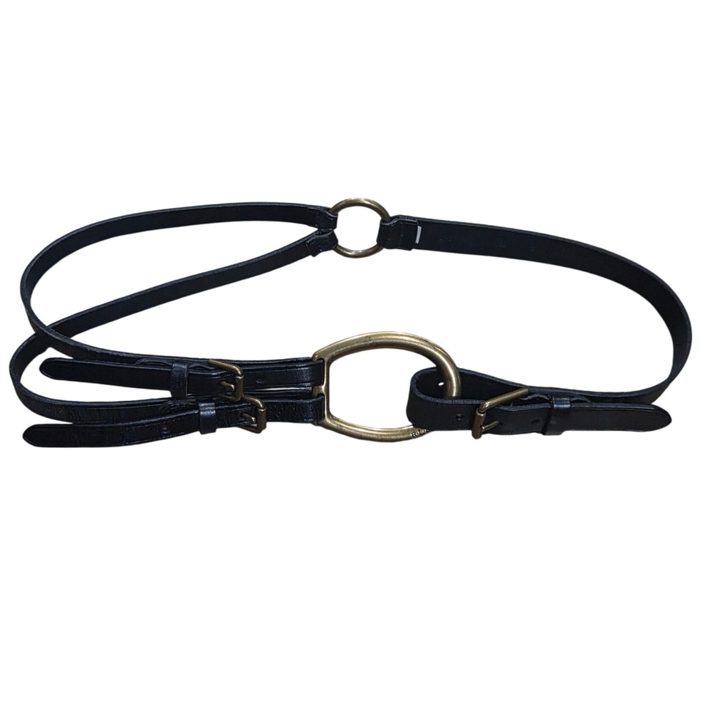 Ralph Lauren Heritage Black Leather Harness Equestrian ORing Double Strap Belt S